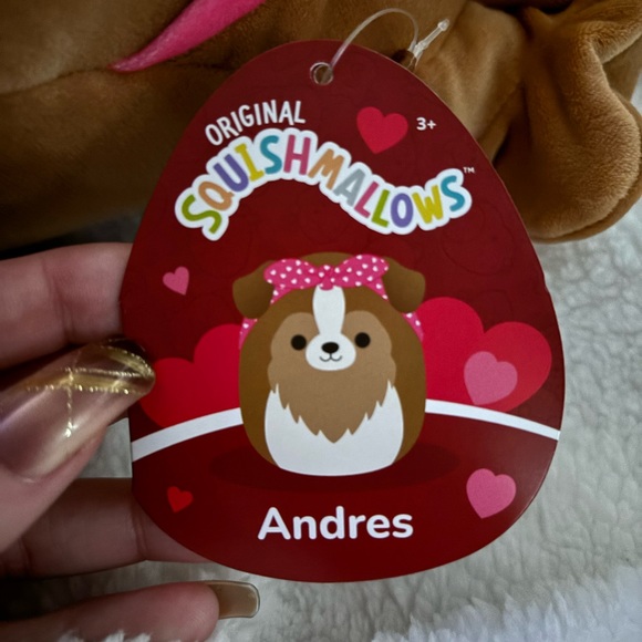 Squishmallow Andres the Sheltie Dog Valentine Pink Bandana 11” NWT Squishmallows - Picture 5 of 7
